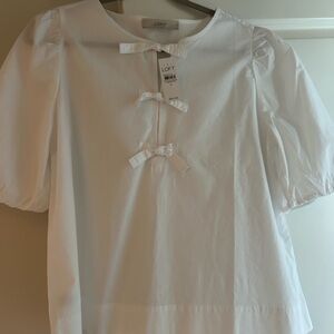 LOFT White Bow Accent Blouse